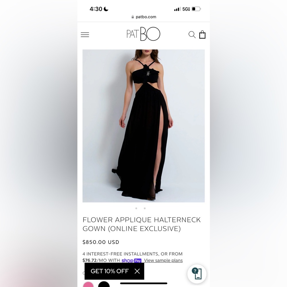 PATBO Floral Appliqué Black halter gown